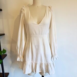 NWOT Love Shack Fancy Inez Dress-Fawn-Cotton Boho V-neck Mini Dress-Long Slve-XS
